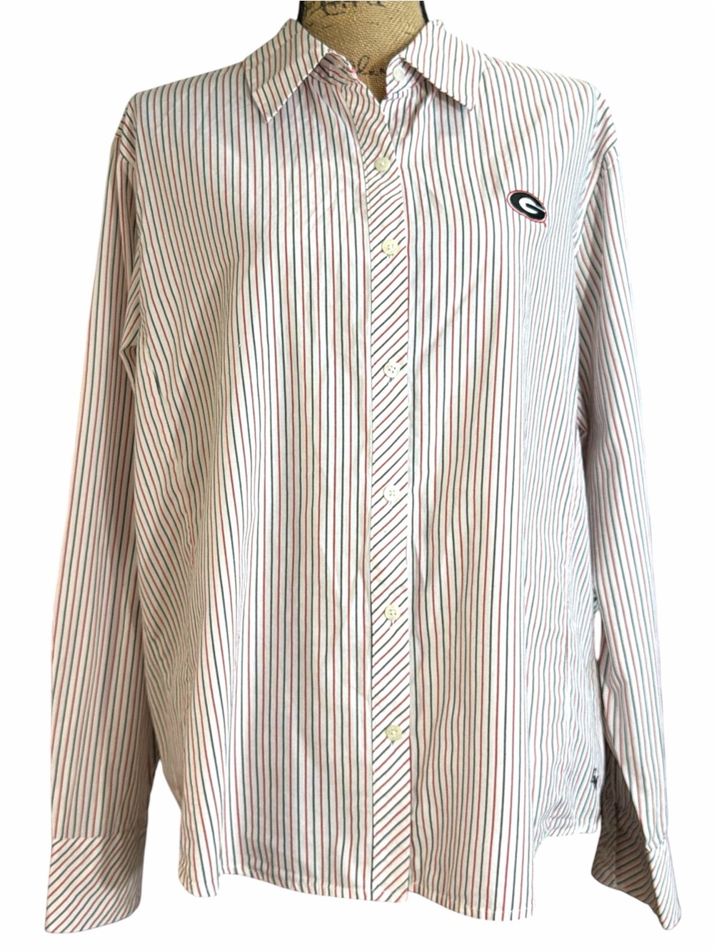 University of Georgia Striped Button-Down Shirt - White with Red & Black Stripes